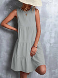 Tiered Round Neck Sleeveless Mini Tank Dress - Trendsi - Flyclothing LLC