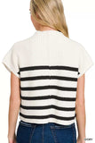 Zenana Short Sleeve Stripe Sweater - Trendsi - Flyclothing LLC