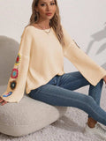 Crochet Flower Long Sleeve Sweater - Trendsi - Flyclothing LLC
