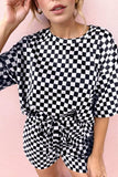 Checkered Round Neck Top and Shorts Set - Trendsi - Flyclothing LLC