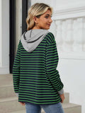 Drawstring Striped Long Sleeve Hoodie - Trendsi - Flyclothing LLC