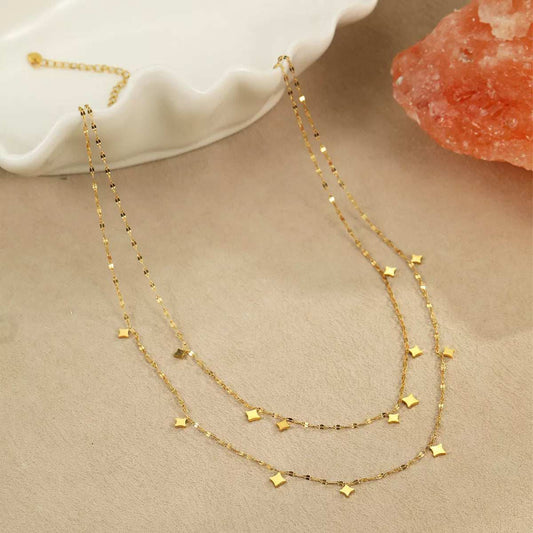 18K Gold-Plated Layered Star Charm Necklace - Trendsi - Flyclothing LLC