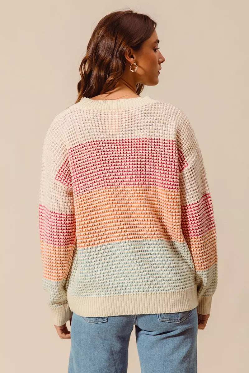 SO ME Multi Color Block Long Sleeve Sweater - Trendsi - Flyclothing LLC