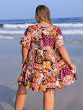 Plus Size Printed Round Neck Short Sleeve Dress - Trendsi - Flyclothing LLC