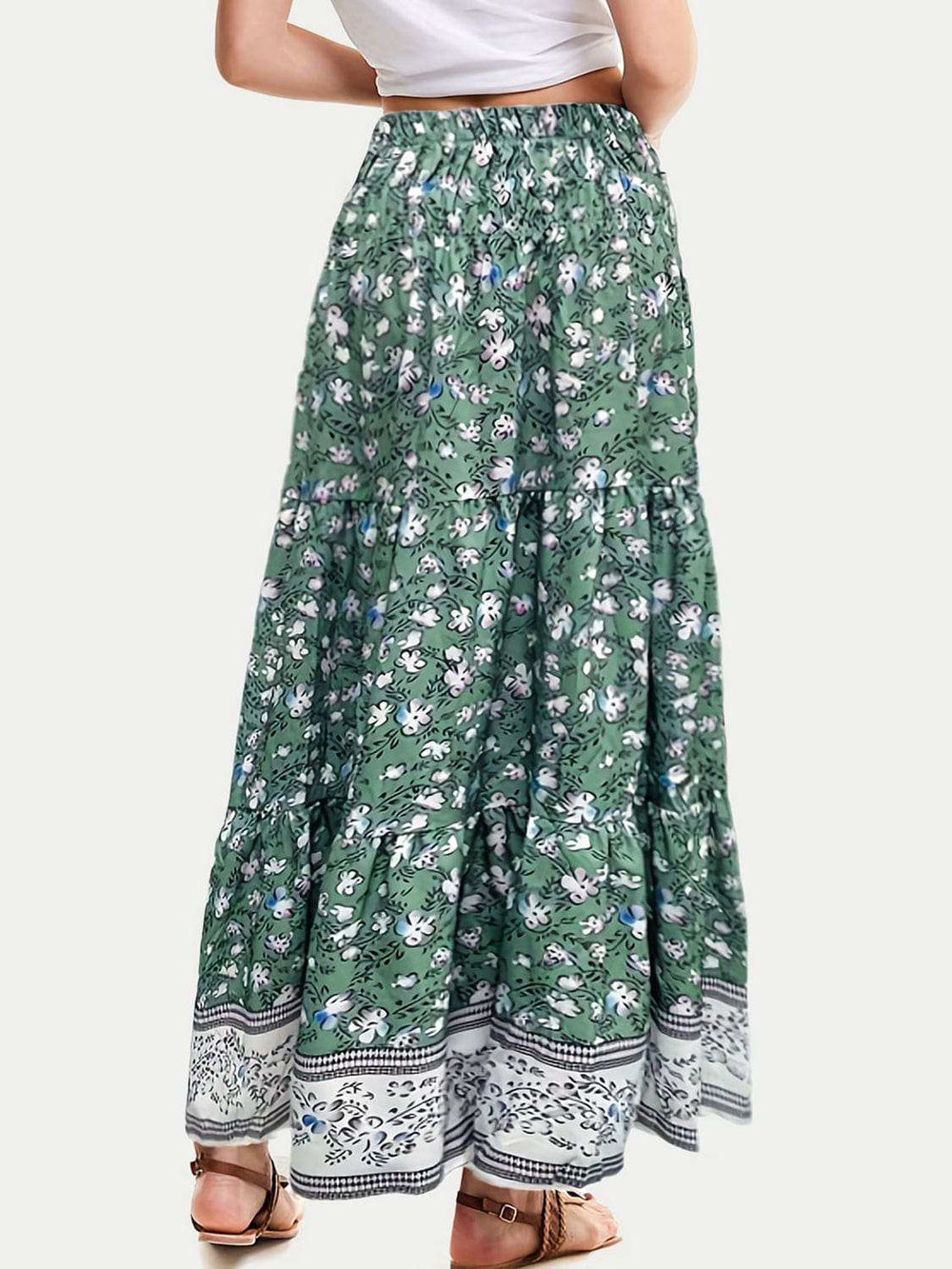 Full Size Tiered Printed Elastic Waist Skirt - Trendsi - Flyclothing LLC
