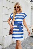 Tied Contrast Striped Short Sleeve Mini Tee Dress - Trendsi - Flyclothing LLC