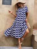 Wavy Striped Round Neck Short Sleeve Dress - Trendsi - Flyclothing LLC
