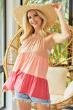 BiBi Rayon Span Jersey Color Block Tiered Halter Neck Cami - Trendsi - Flyclothing LLC