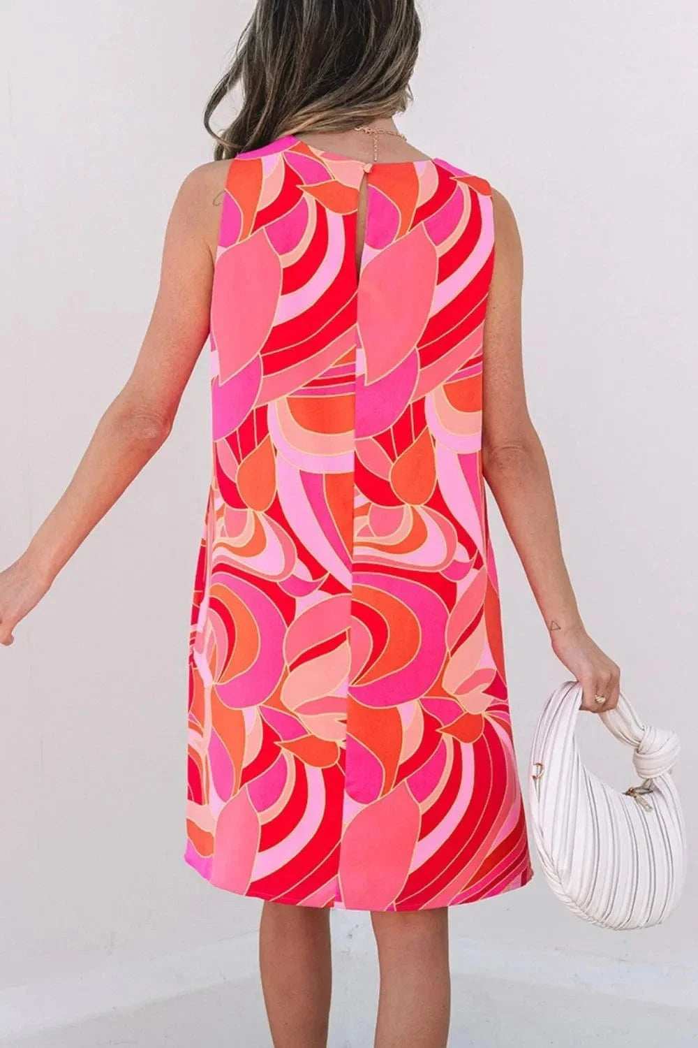 Abstract Floral Print Sleeveless Shift Mini Dress - Trendsi - Flyclothing LLC