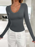V-Neck Long Sleeve T-Shirt - Trendsi - Flyclothing LLC