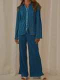 Button Up Long Sleeve Top and Pants Set - Trendsi - Flyclothing LLC