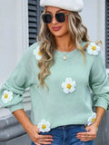 Angel Wings Flower Round Neck Long Sleeve Sweater - Trendsi - Flyclothing LLC