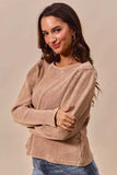 SO ME Mineral Washed Waffle Top With Puff Sleeves - Trendsi - Flyclothing LLC