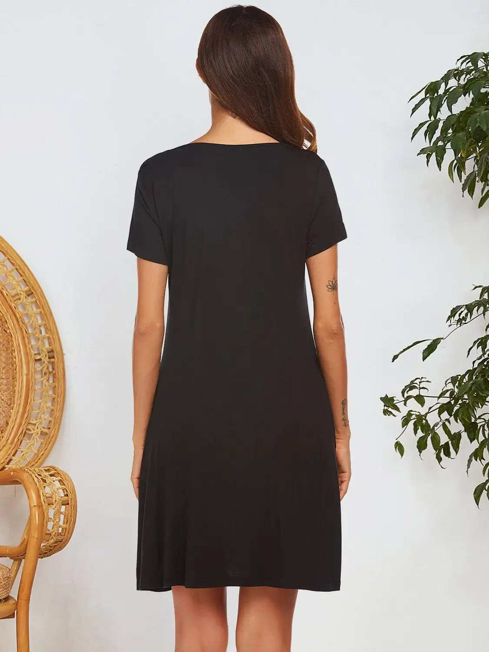 Notched Short Sleeve Mini Lounge Dress - Trendsi - Flyclothing LLC