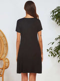 Notched Short Sleeve Mini Lounge Dress - Trendsi - Flyclothing LLC