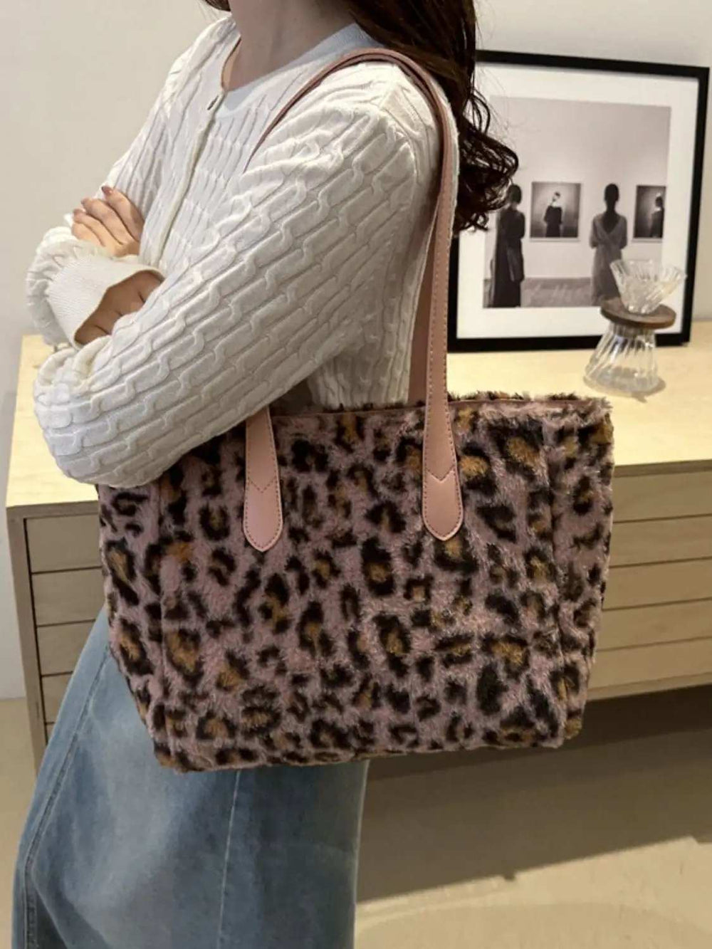 Leopard Fluff Tote Bag - Trendsi - Flyclothing LLC