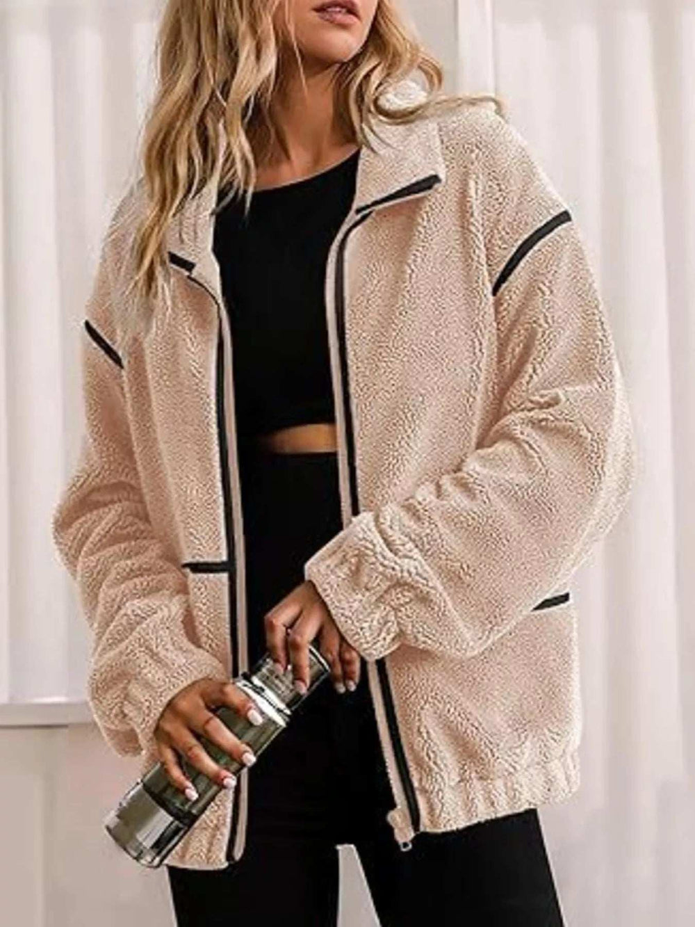 Cozy Sherpa Fleece Zip-Up Jacket - Trendsi - Flyclothing LLC