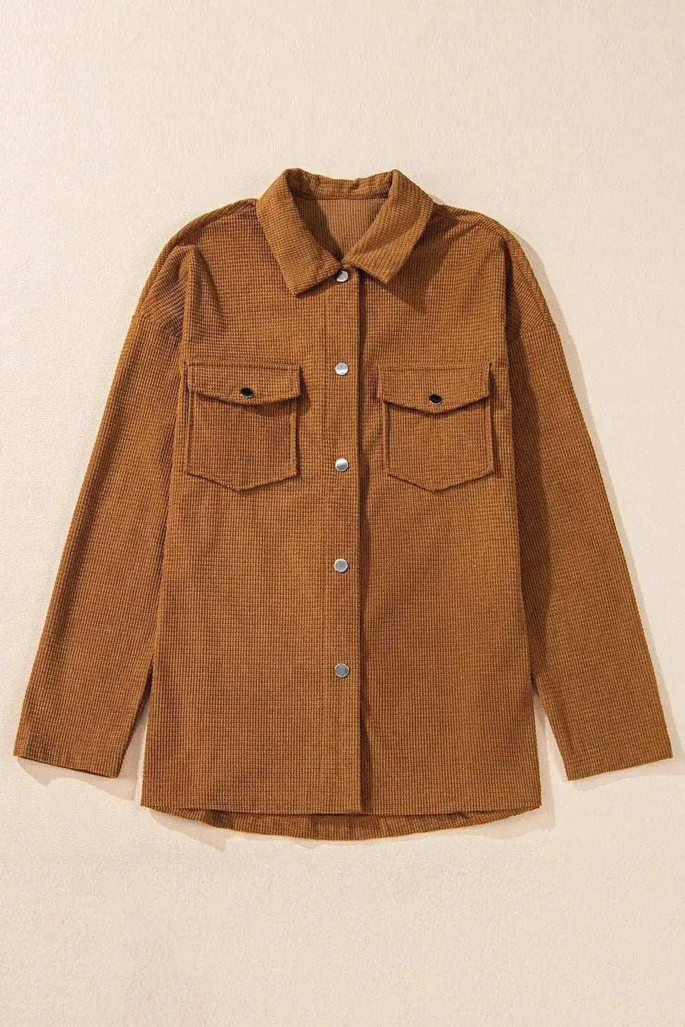 Pocketed Snap Down Long Sleeve Jacket - Trendsi - Flyclothing LLC