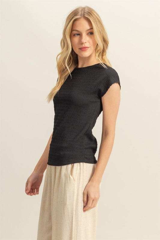 HYFVE Textured Round Neck Cap Sleeve Knit Top - Trendsi - Flyclothing LLC