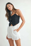 MABLE Linen Mix Button Down Tank Top - Trendsi - Flyclothing LLC
