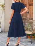 Tiered Notched Short Sleeve Dress - Trendsi - Flyclothing LLC