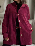 Full Size Corduroy Hooded Button-Up Jacket Plus Size - Trendsi - Flyclothing LLC