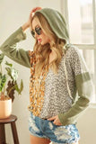 BiBi Popcorn Waffle Knit Hoodie with Print Block Front - Trendsi - Flyclothing LLC