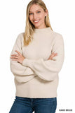 Zenana Balloon Sleeve Mock Neck Sweater - Trendsi - Flyclothing LLC