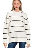 Zenana Round Neck Stripe Sweater - Trendsi - Flyclothing LLC