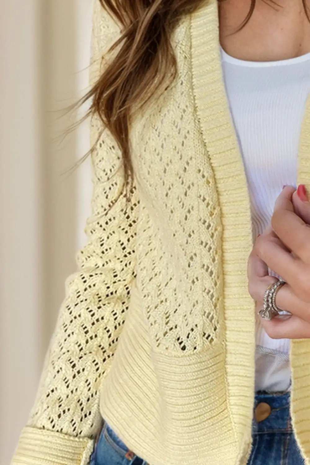 Openwork Open Front Long Sleeve Cardigan - Trendsi - Flyclothing LLC