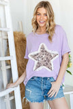 HOPELY Leopard Star Patch Short Sleeve T-Shirt - Trendsi - Flyclothing LLC