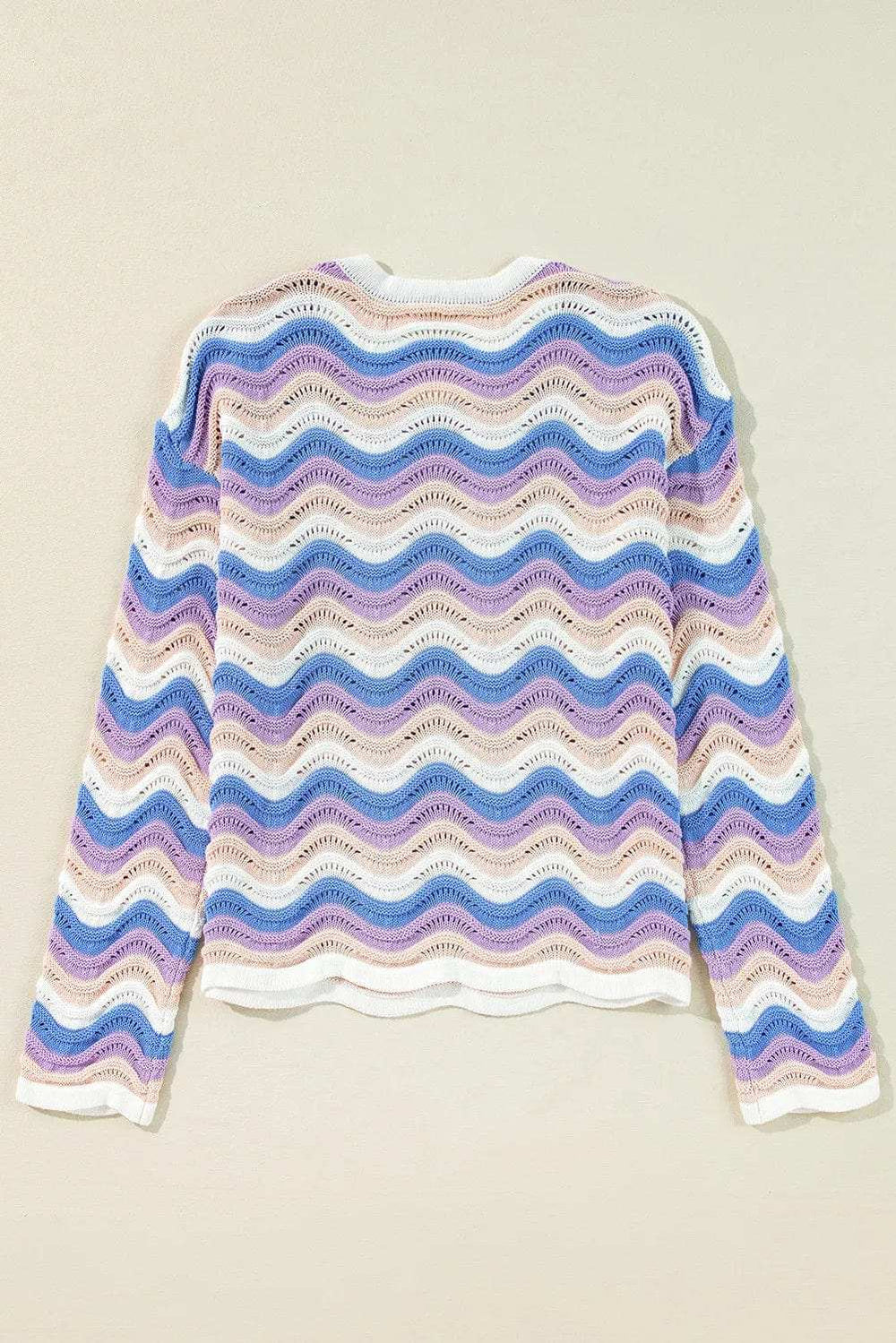 Contrast Wave Stripe Long Sleeve Sweater - Trendsi - Flyclothing LLC
