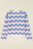 Contrast Wave Stripe Long Sleeve Sweater - Trendsi - Flyclothing LLC