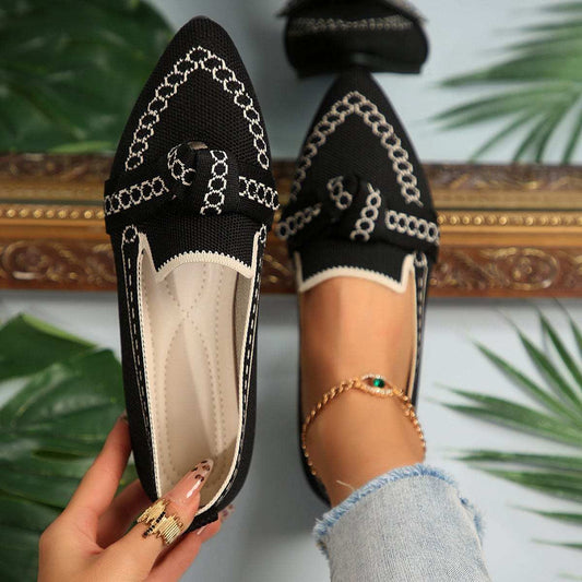 knitted Slip-On Flats with Bow - Trendsi - Flyclothing LLC