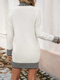 Striped Mock Neck Long Sleeve Sweater Dress - Trendsi - Flyclothing LLC