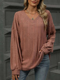 V-Neck Long Sleeve T-Shirt - Trendsi - Flyclothing LLC