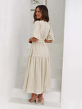Tiered Surplice Half Sleeve Midi Dress - Trendsi - Flyclothing LLC