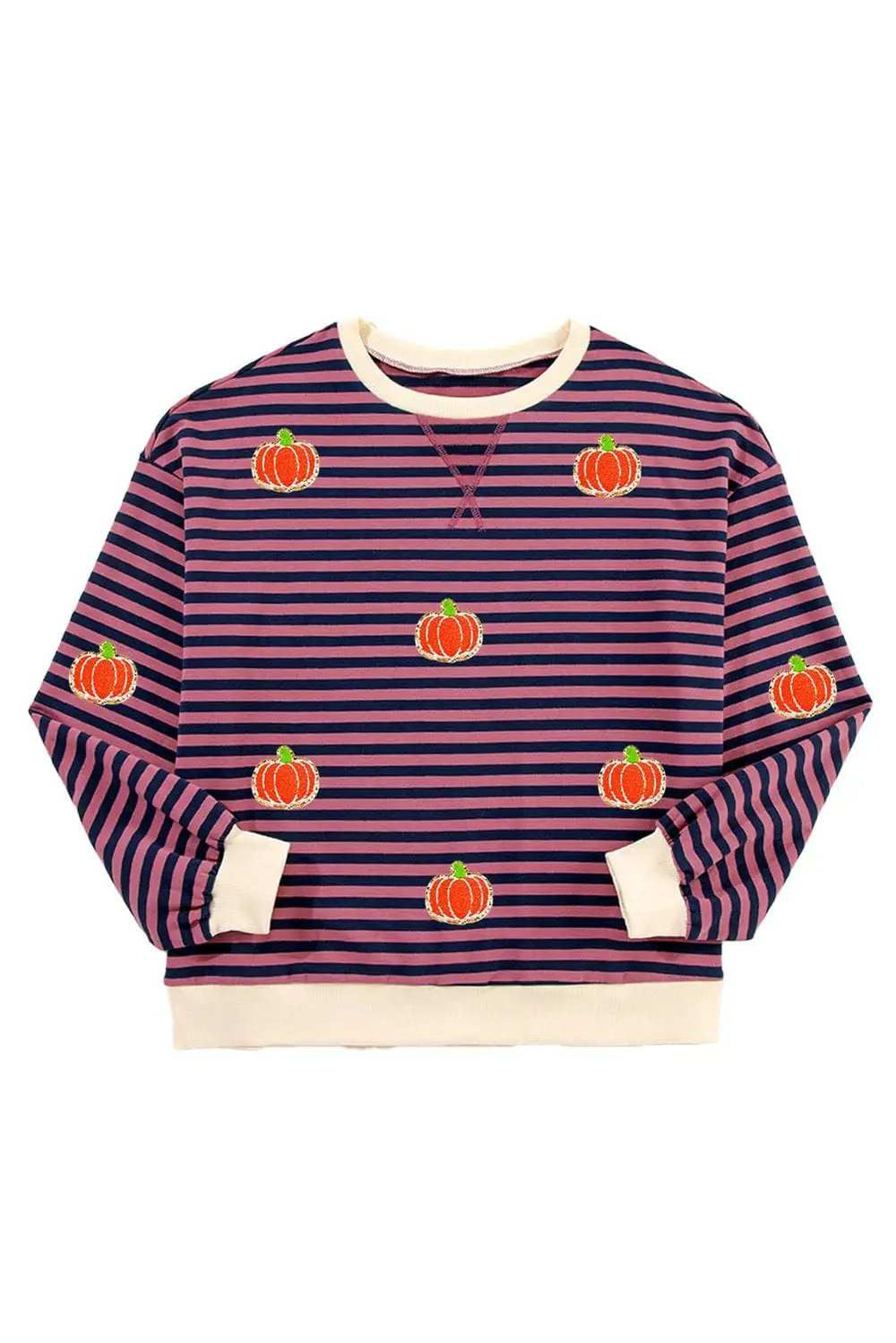 Pumpkin Striped Long Sleeve Sweatshirt - Trendsi - Flyclothing LLC
