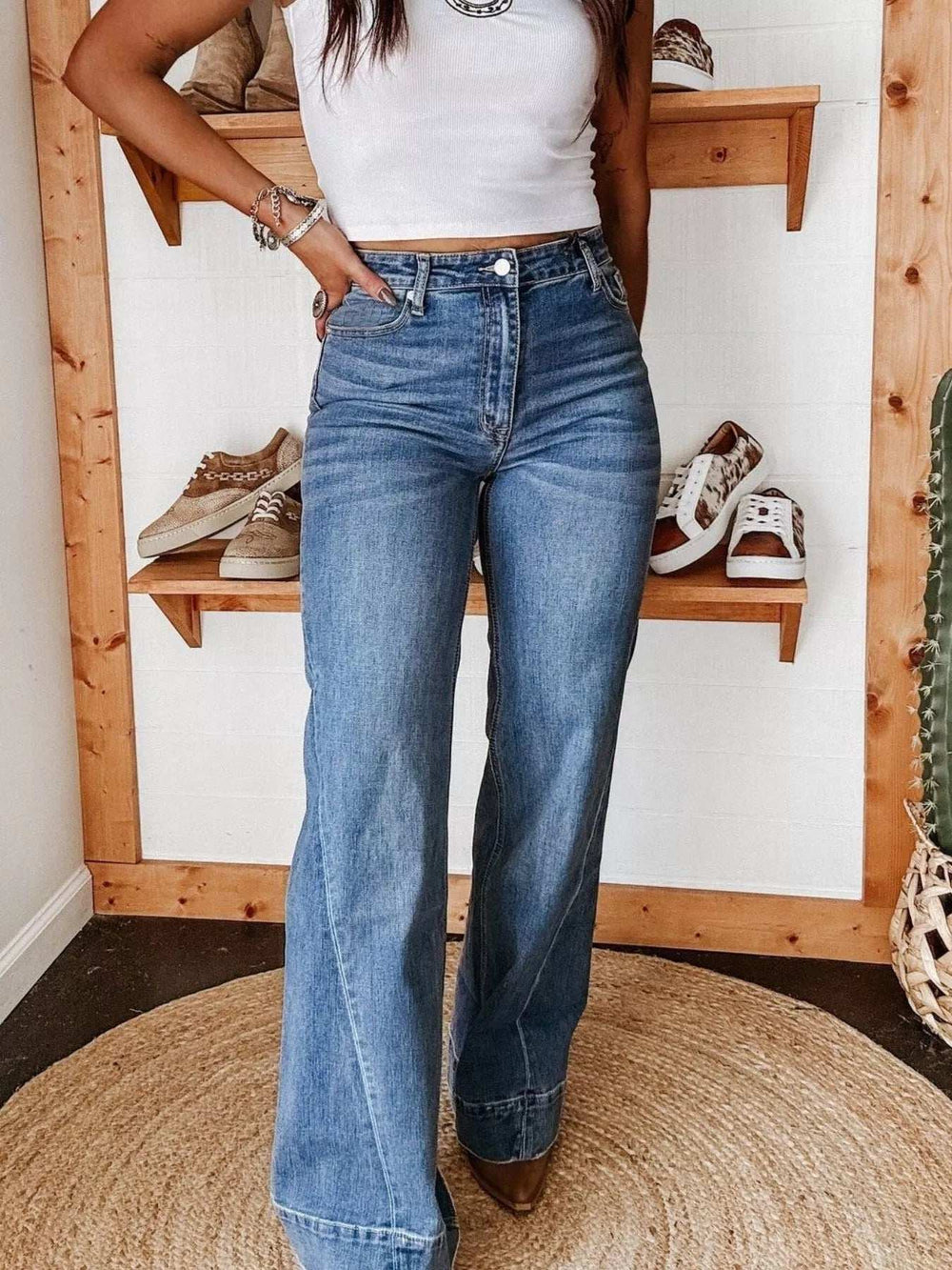 High-Waisted Wide Leg Jeans - Trendsi - Flyclothing LLC