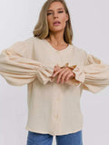 Button Up Flounce Sleeve Shirt - Trendsi - Flyclothing LLC
