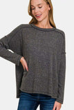 Zenana Full Size Exposed Seam Brushed Round Neck Sweater - Trendsi - Flyclothing LLC