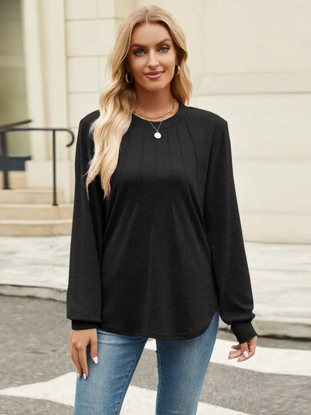 Round Neck Long Sleeve T-Shirt - Trendsi - Flyclothing LLC