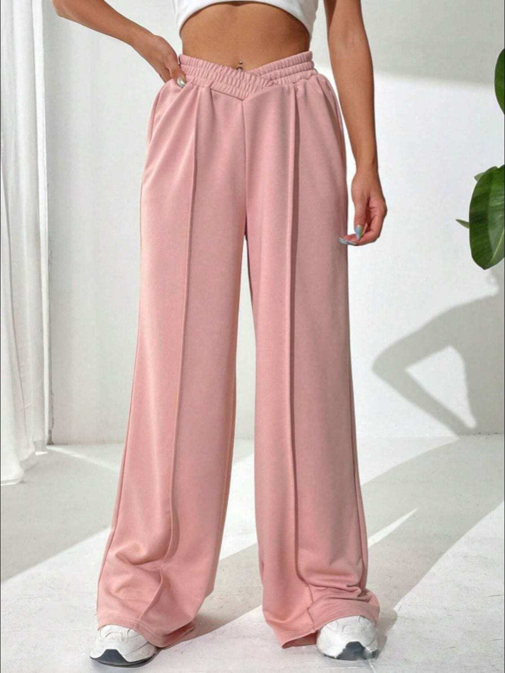 Elastic Waist Wide Leg Pants - Trendsi - Flyclothing LLC