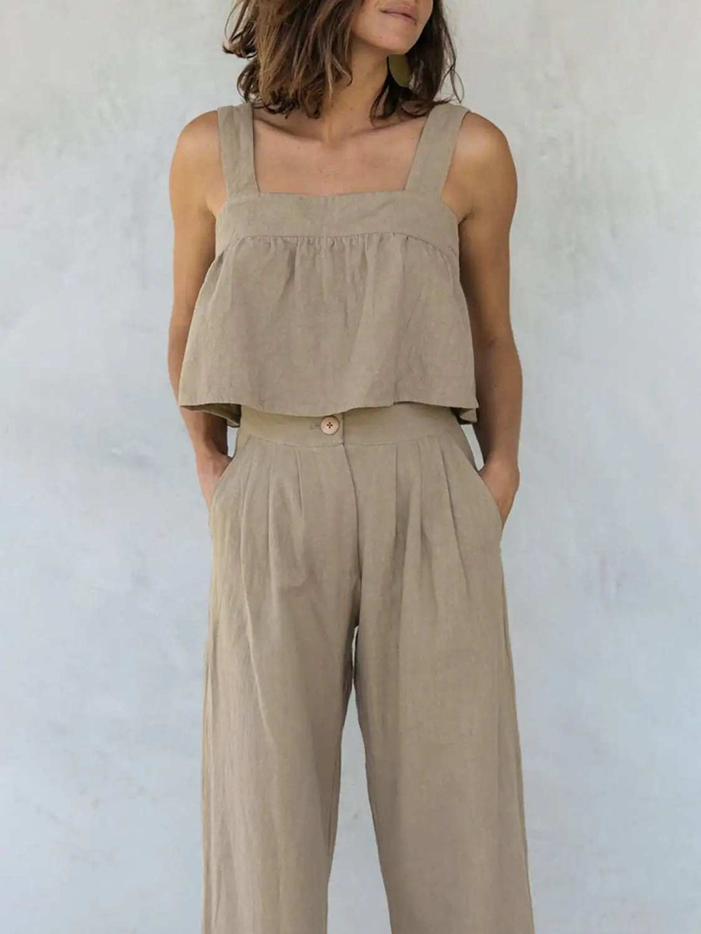 Square Neck Wide Strap Top and Pants Set - Trendsi - Flyclothing LLC