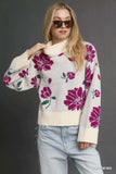 Umgee Floral Patterned Mock Neck Sweater - Trendsi - Flyclothing LLC