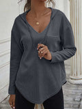 Drawstring Waffle Knit Long Sleeve Hooded Top - Trendsi - Flyclothing LLC