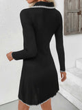 Contrast Trim Texture Long Sleeve Sweater Dress - Trendsi - Flyclothing LLC