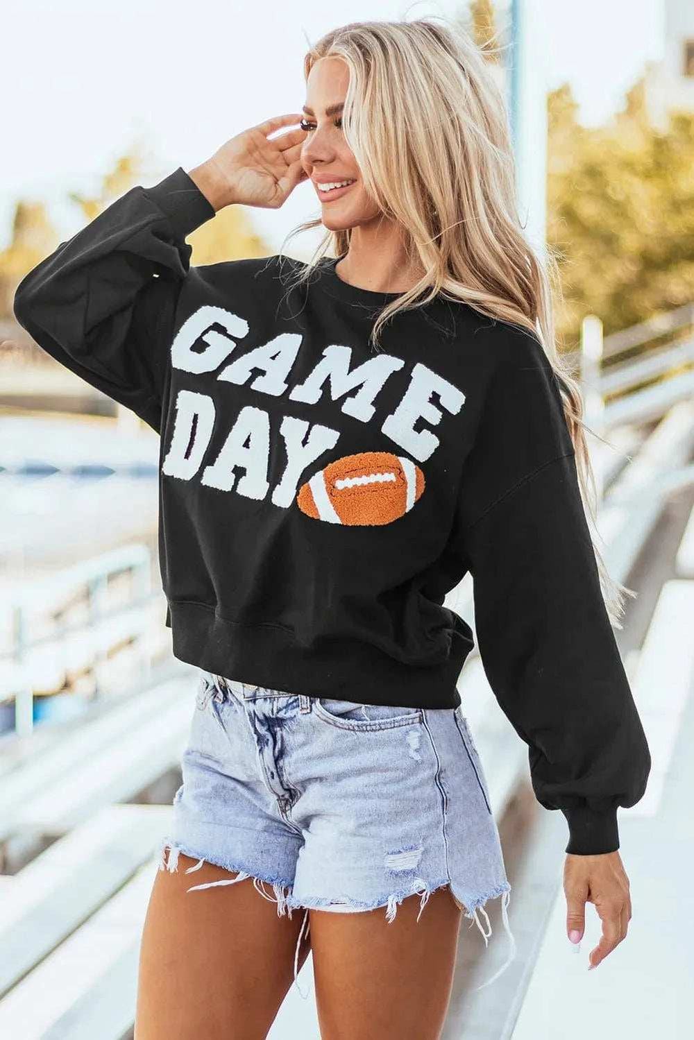 GAME DAY Round Neck Long Sleeve Sweatshirt - Trendsi - Flyclothing LLC