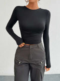Backless Round Neck Long Sleeve T-Shirt - Trendsi - Flyclothing LLC