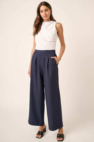 Mittoshop Inverted Pleat Detail Wide Leg Pants - Trendsi - Flyclothing LLC